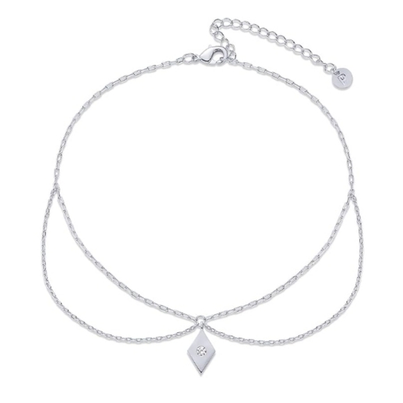 14K Gold Plated Charm Link Chain CZ Boho Adjustable Anklet In White Gold - Picture 4 of 4